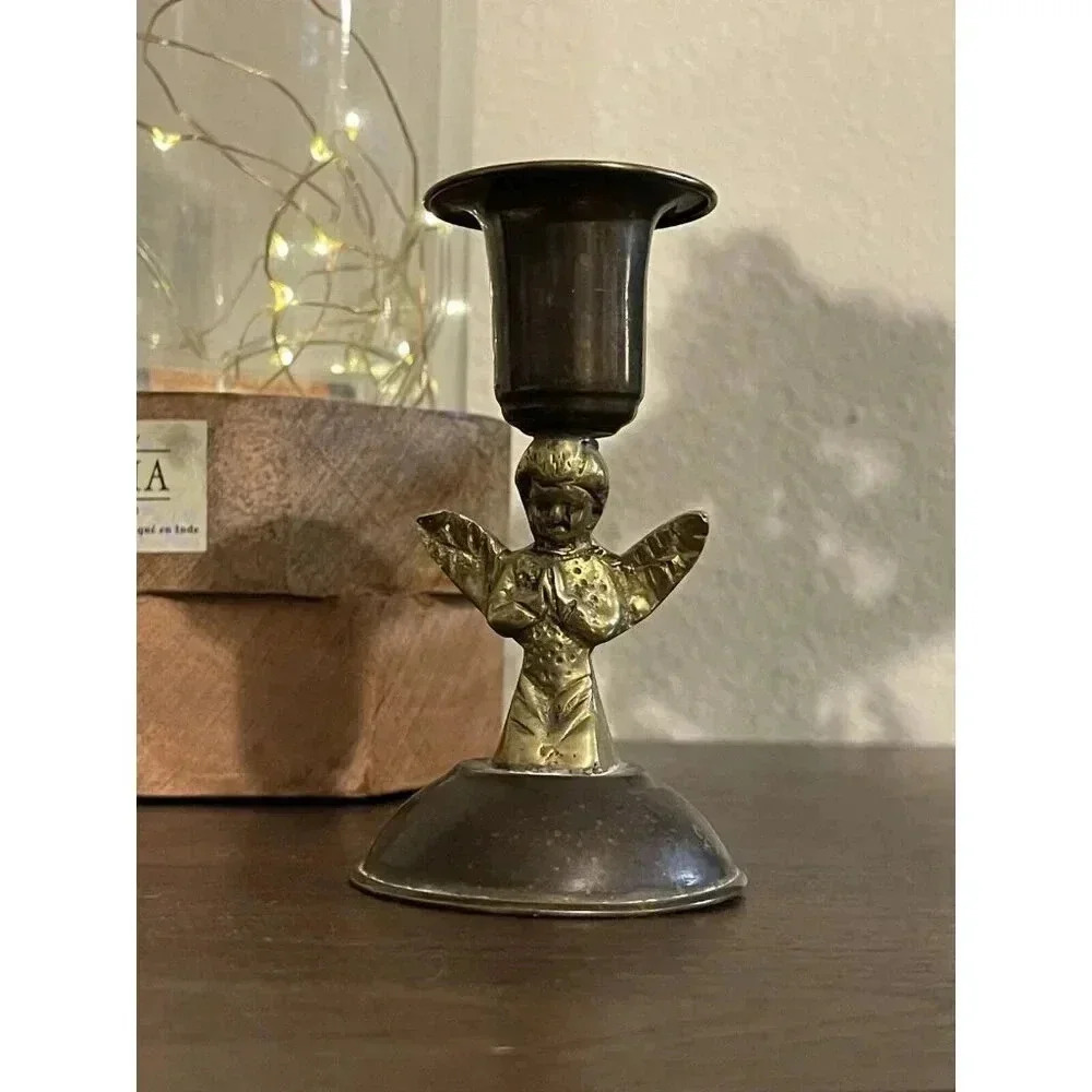 Vintage Brass Angel Praying Christmas Decorating Candle Stick Holder